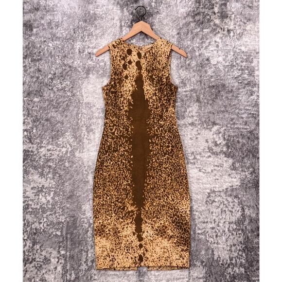 Michael Kors Collection Dress 6 Womens Brown Animal Print Sheath Pencil Elegant - Picture 1 of 9